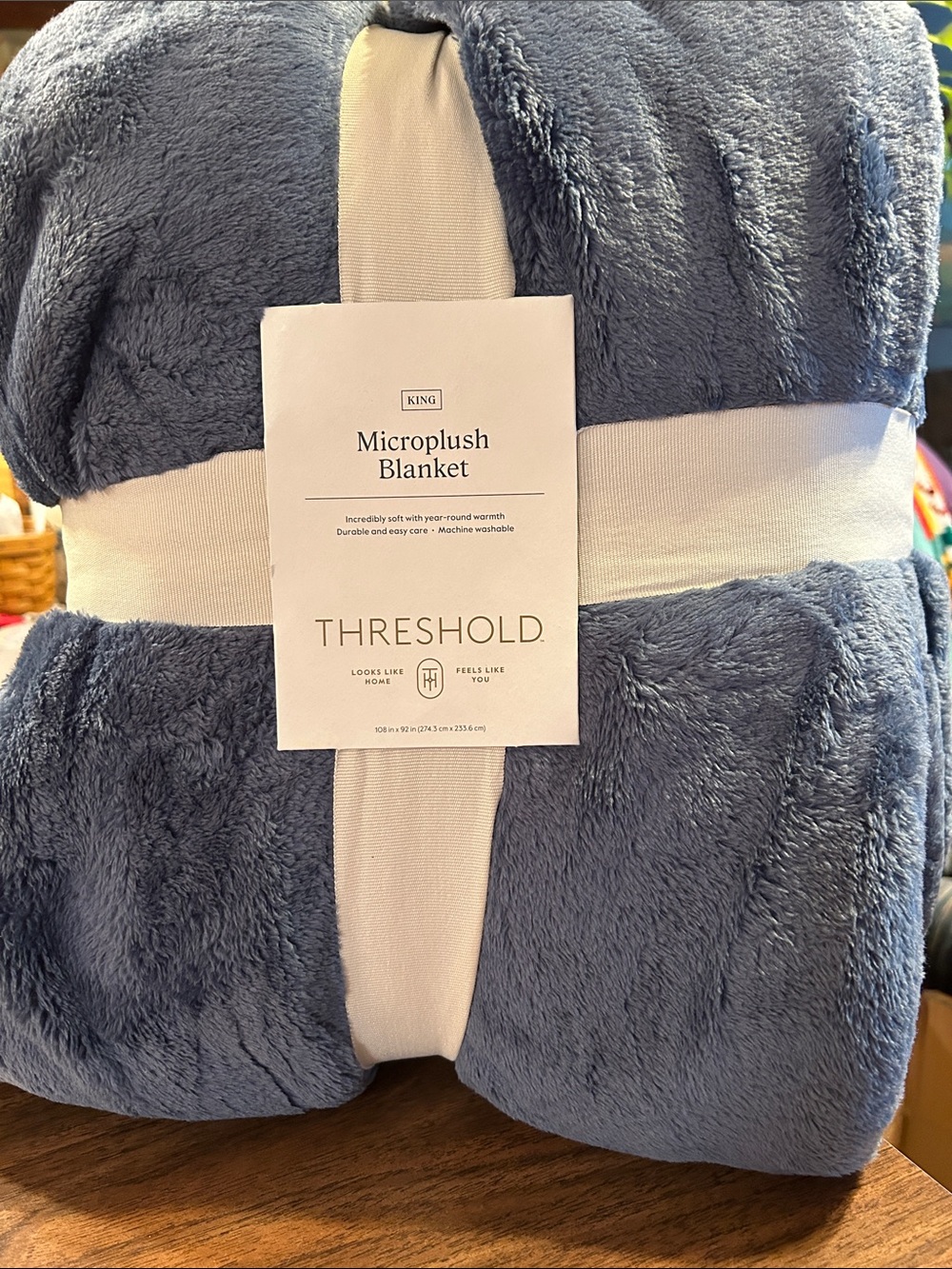 Threshold Microplush Blanket in Slate Blue